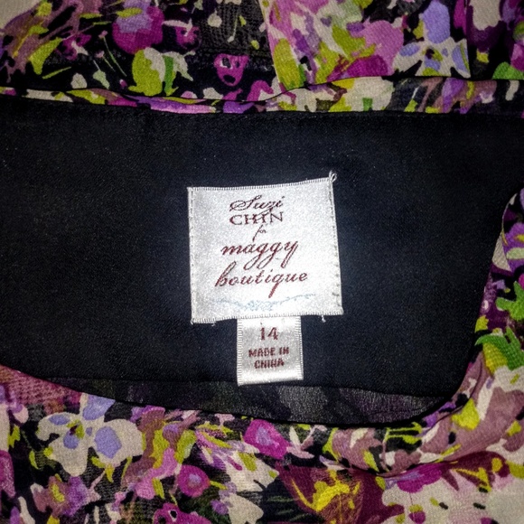 Suzi Chin/Maggy Purple Print Ruffle Flapper Dress - Picture 3 of 5